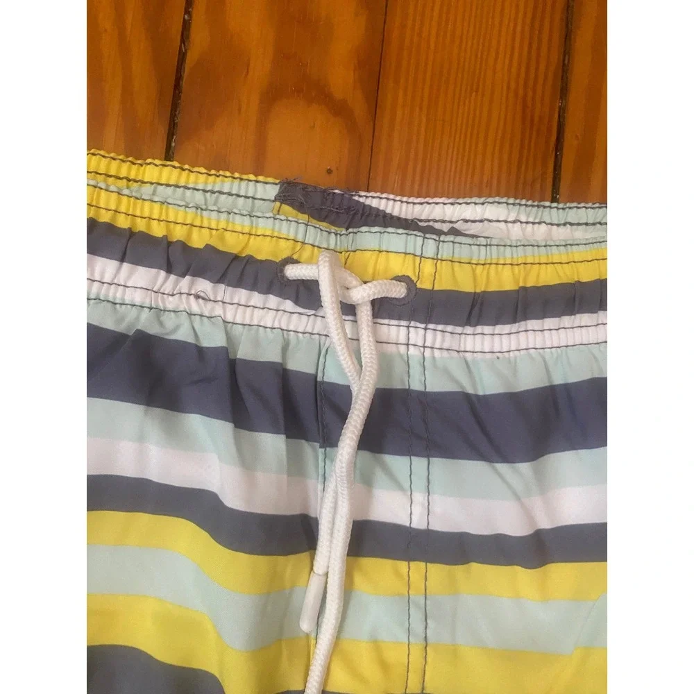 Crane Mens Striped Swim‎ Trunks Yellow Grey Blue Board Shorts Size Large